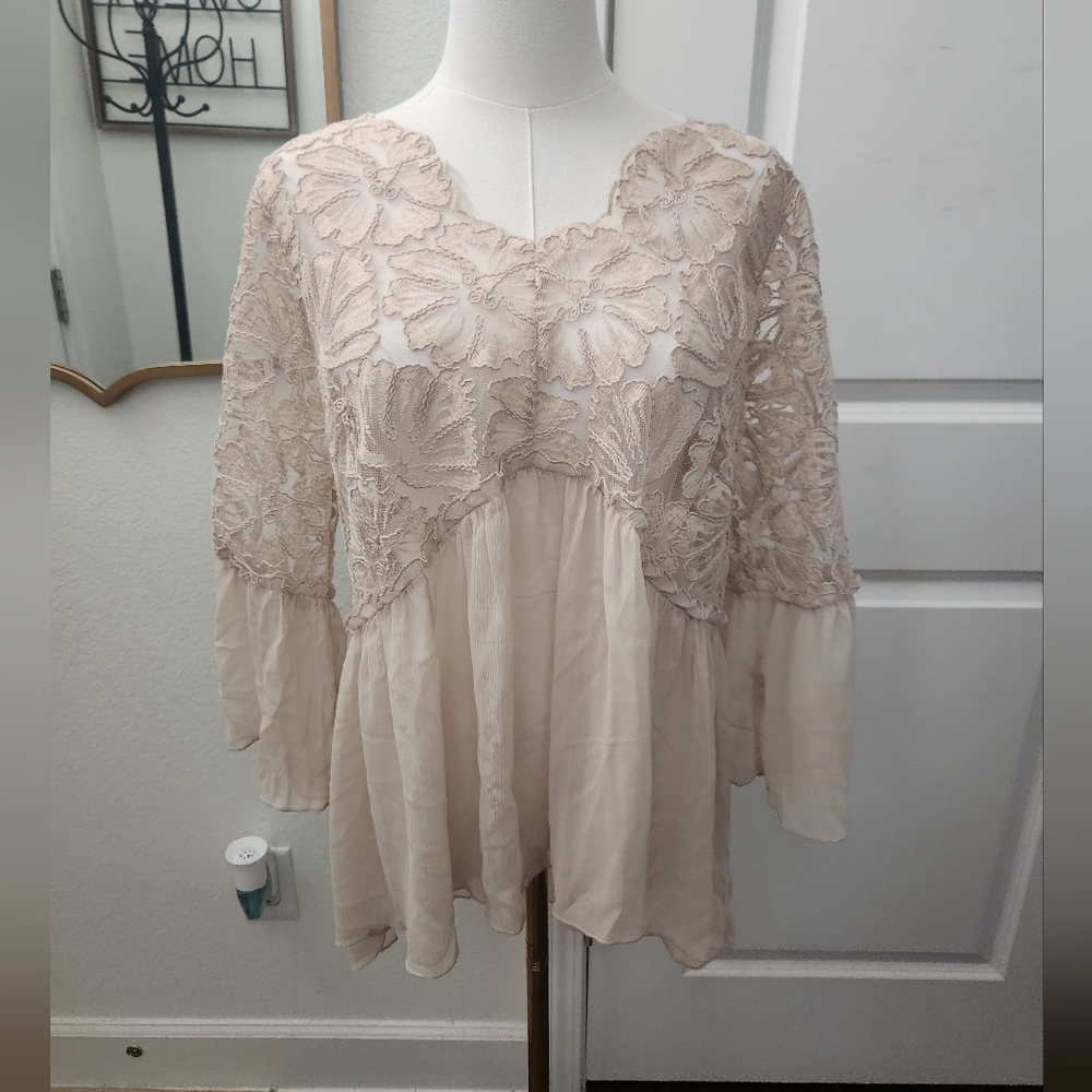 Cato Elegant Cream Lace Women's Top